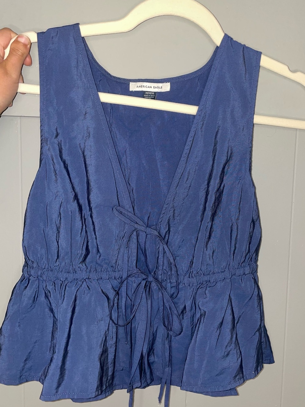 American Eagle Outfitters Blue V-Neck Tie-Front Tank Y2K viral adjustable